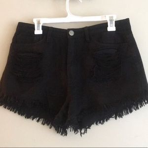 Black Distressed High Waisted Shorts